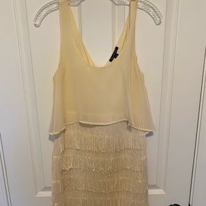 American Eagle fringe and chiffon off-white or cream dress.